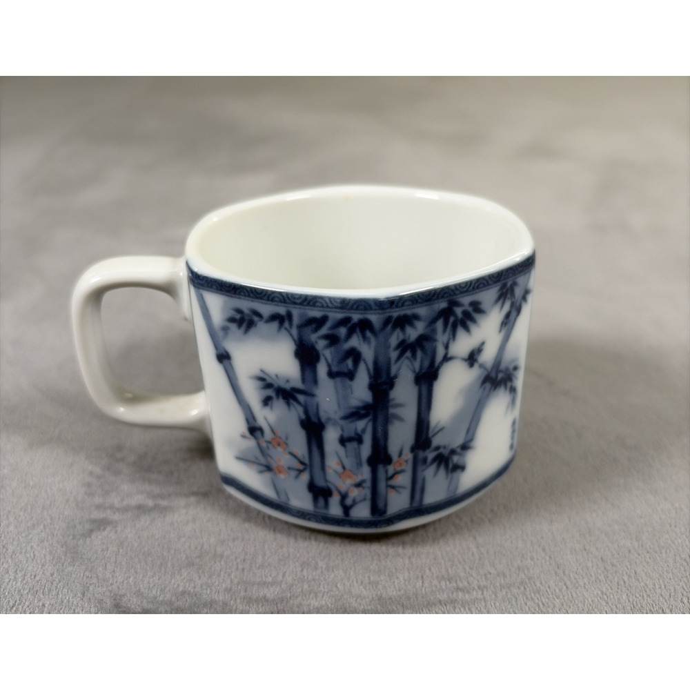 Porcelain Japanese Fan Snack Plate With Cup & Saucer Bamboo Blue & Pink Charity - Picture 8 of 16
